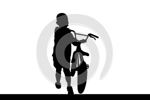 Vector illustration of children guiding a bicycle.