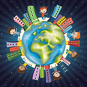 Vector Illustration Of Children Playing Around The World