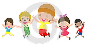 Vector Illustration Of Children Playing, cute kid jumping isolated on white background vector illustration.