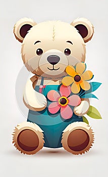 Vector illustration, children\'s teddy bear toy with flowers, background for children\'s room,