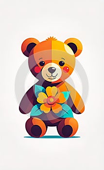 Vector illustration, children\'s teddy bear toy with flowers, background for children\'s room,