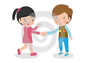 Vector illustration of Children shaking hands, kid shaking hands