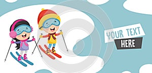 Vector Illustration Of Children Skiing