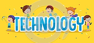 Vector Illustration Of Children Technology