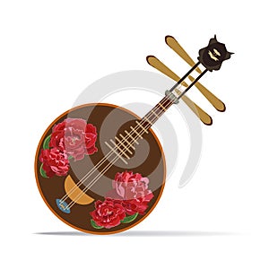 Vector illustration of chinese yueqin plucked string musical instrument.