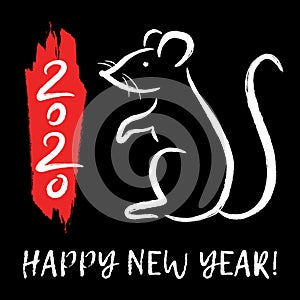 Vector illustration with Chinese Zodiac Sign -  Rat. Decorative mouse  - symbol of Happy 2020 New Year. Trendy greeting card,