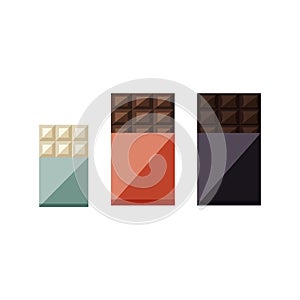 Vector illustration of chocolate bars: white, milk, dark