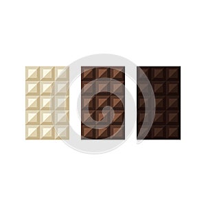 Vector illustration of chocolate bars: white, milk, dark