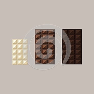 Vector illustration of chocolate bars: white, milk, dark