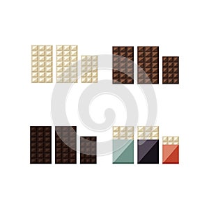 Vector illustration of chocolate bars: white, milk, dark