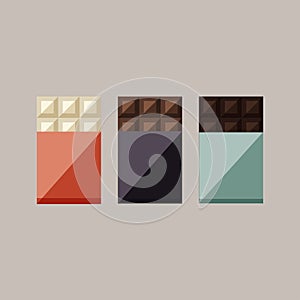 Vector illustration of chocolate bars: white, milk, dark