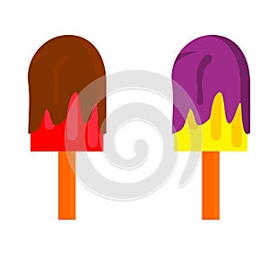 Vector illustration of chocolate ice cream, strawberry, banana, grape