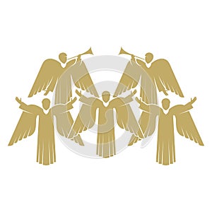 Vector illustration. A chorus of angels praising God in heaven.