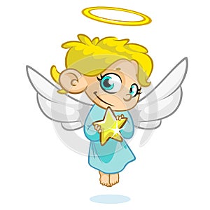 Vector illustration of Christmas angel with nimbus and star