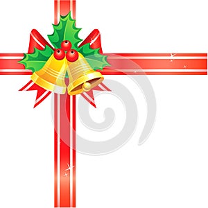 Vector Illustration of Christmas background with a two bells with and red ribbon.