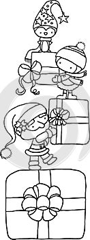 Vector illustration Christmas cartoon kids and gift frame background