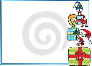 Vector illustration Christmas cartoon kids and gift frame background