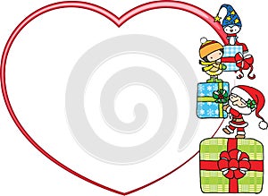 Vector illustration Christmas cartoon kids and gift frame background