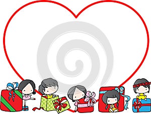 Vector illustration Christmas cartoon kids and gift frame background