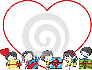 Vector illustration Christmas cartoon kids and gift frame background