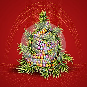 Vector illustration of Christmas fir-tree on red