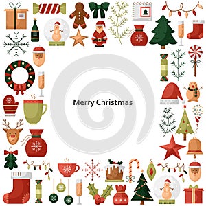 Vector illustration with Christmas icons in a square shape with a place for text. New Year illustrations