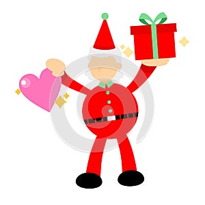 Vector illustration christmas red santa claus with pink heart love and gift box flat design cartoon style