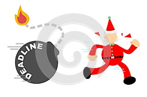 vector illustration christmas red santa claus run from time deadline bomb flat design cartoon style
