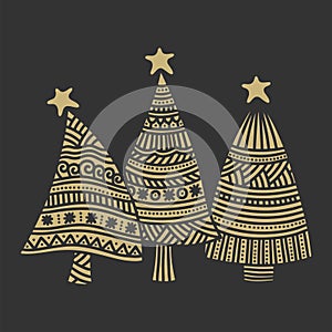 Vector illustration. Christmas trees with stars