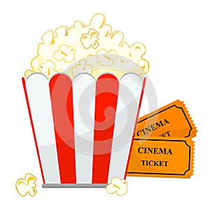 Vector illustration of a cinema ticket and Popcorn