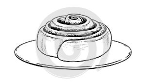 Vector illustration of Cinnamon Roll on plate