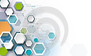 Vector illustration circuit board and 3d paper hexagons