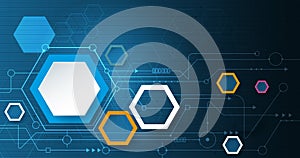 Vector illustration circuit board and 3d paper hexagons background.