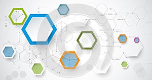 Vector illustration circuit board and 3d paper hexagons background