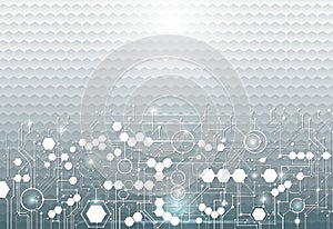 Vector illustration circuit board on hexagons background. Hi-tech digital technology and engineering photo