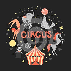 Vector illustration of circus animal. Cute cartoon characters