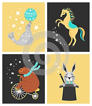 Vector illustration of circus animal. Cute cartoon characters