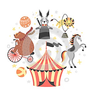 Vector illustration of circus animal. Cute cartoon characters. Isolated on white