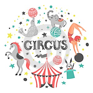 Vector illustration of circus animal. Cute cartoon characters. Isolated on white