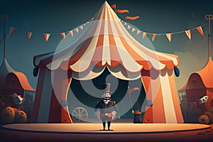 Vector illustration of a circus tent with a man in the top hat