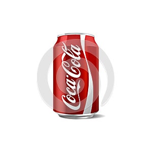 Vector illustration of classic coca-cola can isolated on white background for editorial use. Coca-Cola Company is the most popular