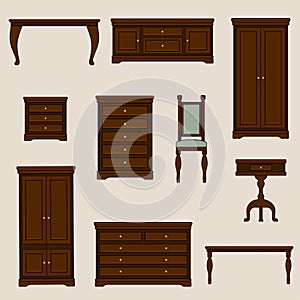 A vector illustration of classic furniture. Pieces of furniture