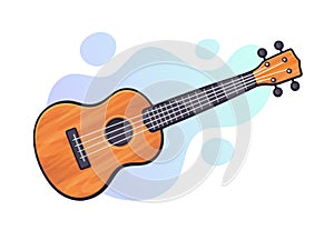 Vector illustration. Classical acoustic guitar or ukulele. String plucked musical instrument. Blues or rock equipment.