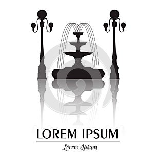Vector illustration of classical fountain and lanterns