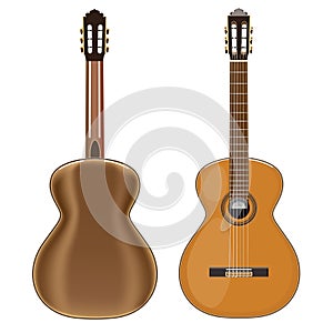 Vector illustration of classical guitar, front and back view.