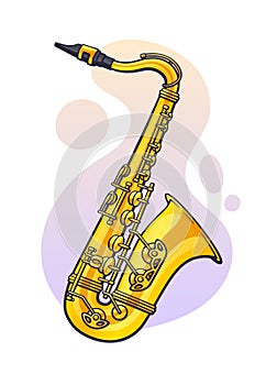 Vector illustration. Classical music wind instrument saxophone. Blues, jazz, ska, funk or orchestral equipment. photo