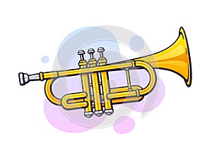 Vector illustration. Classical music wind instrument trumpet. Blues, jazz or orchestral equipment