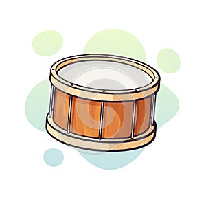 Vector illustration. Classical wooden drum. Percussion musical instrument. Blues, jazz, ska, orchestral or rock equipment.