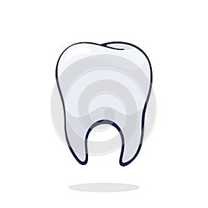 Vector illustration. Clean healthy human tooth. Symbol of somatology and oral hygiene. Graphic design with contour