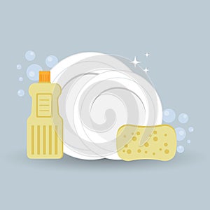 Vector illustration, clean washed dishes.